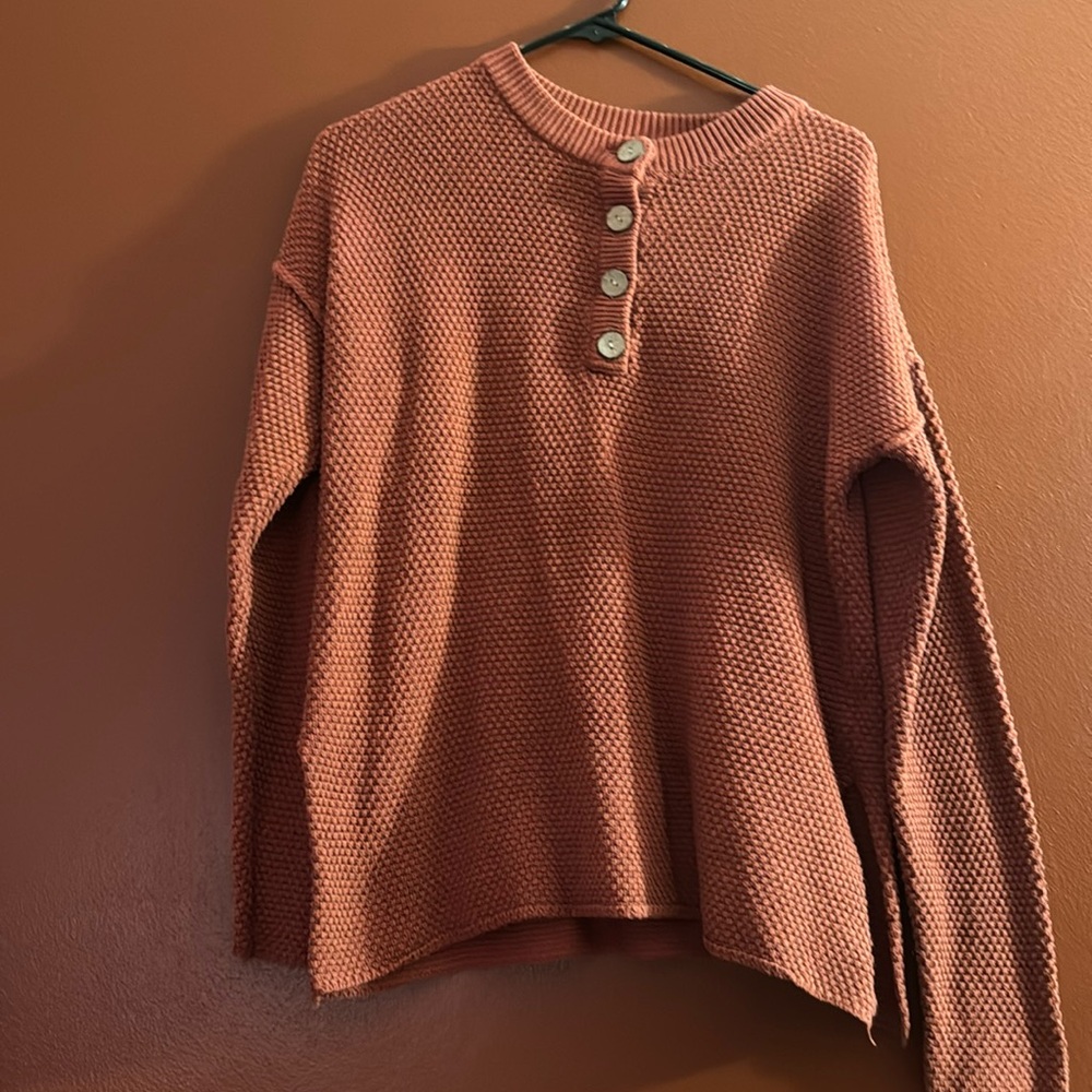 Natural Reflections Waffle Knit Henley Sweater